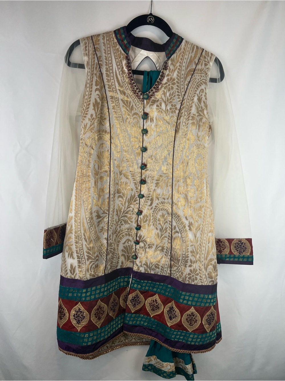 Indian 2-Piece Kurta Set | Gold Brocade Turquoise Teal Purple & Burgundy